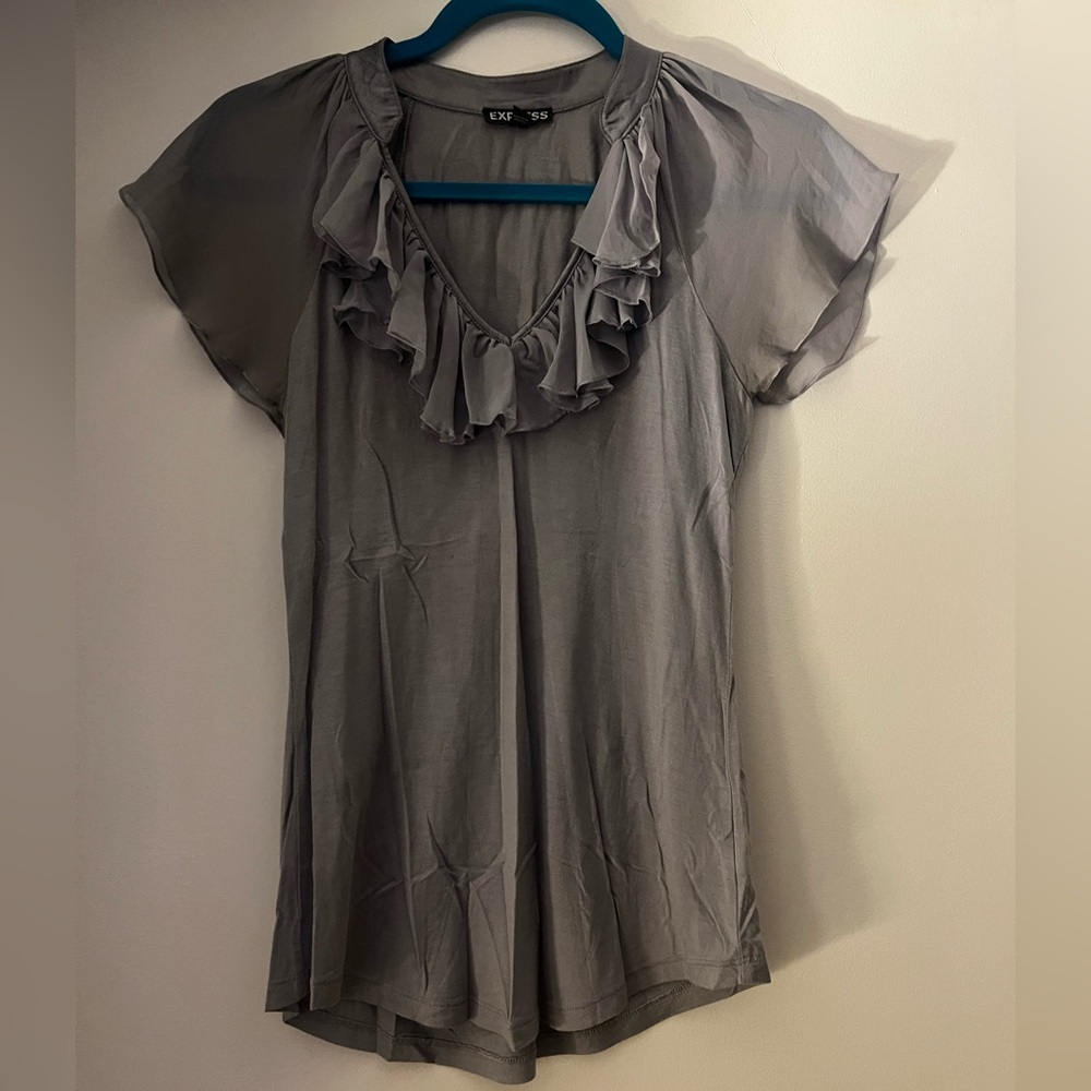 Express Gray Ruffled Blouse